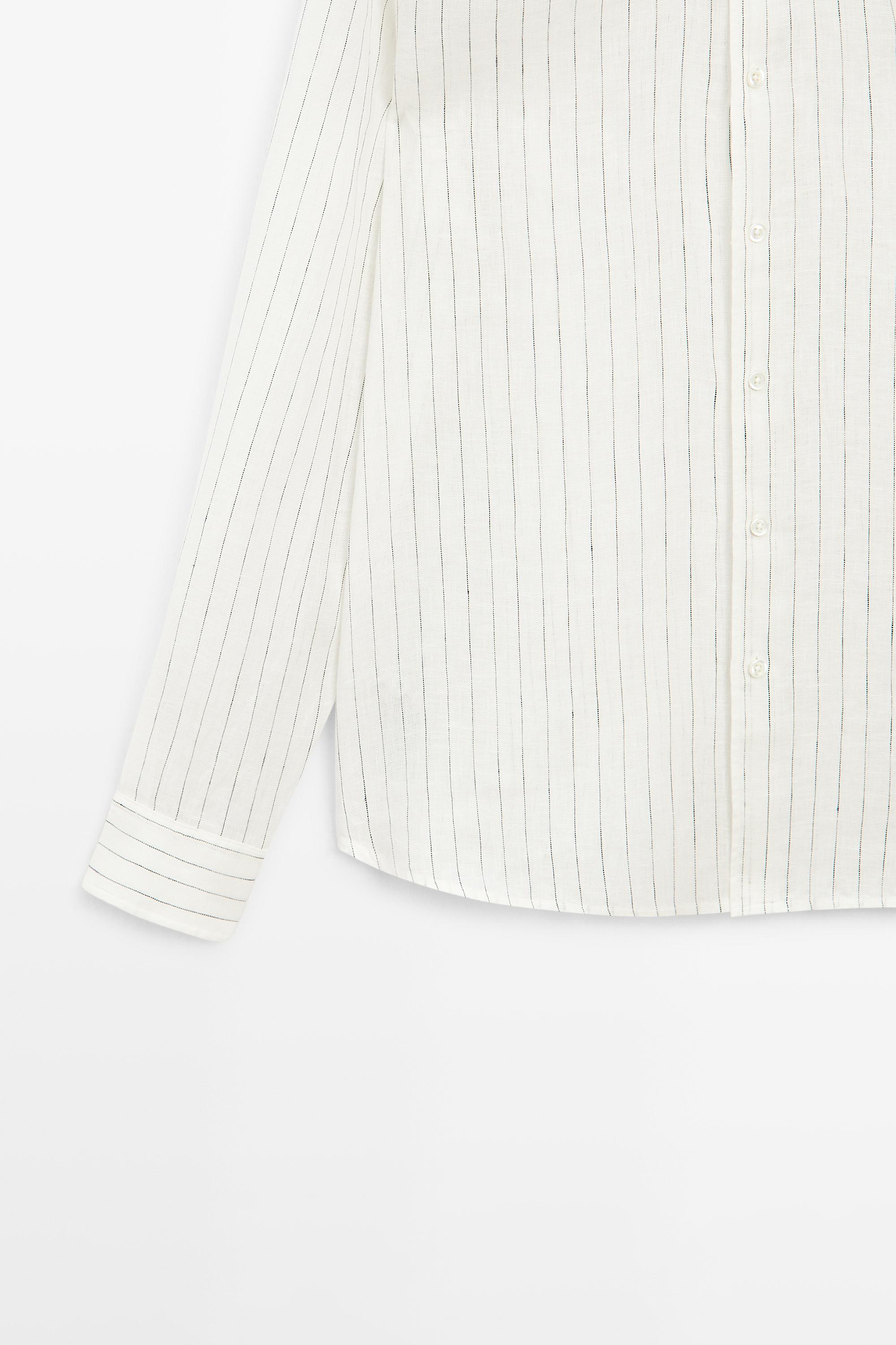 100% linen regular fit striped shirt